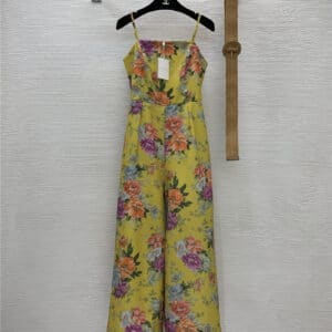 zimmermann floral print slim fit wide-leg suspender jumpsuit
