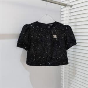 Chanel heavy industry sequins puff sleeve cropped top