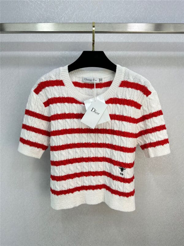 dior striped round neck knitted short sleeves