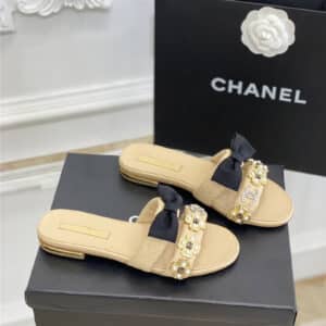 Chanel new bowknot flower buckle slippers