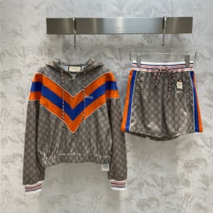 gucci zipper hooded sweater + elastic design shorts