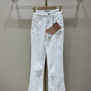miumiu new pocket embroidered letters white jeans