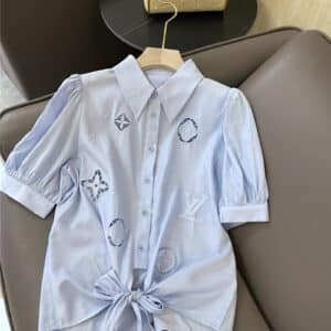 louis vuitton LV hollow embroidery short sleeves