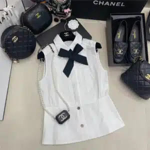 Chanel latest neckline bow shirt