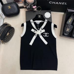 chanel bow knitted jacquard vest