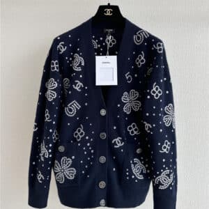 chanel hollow embroidery knitted cardigan