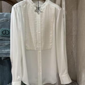dior diamond pattern stitching silk satin shirt