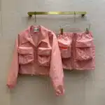 miumiu Lapel Double Pocket Jacket + Elastic Waist Skirt Set