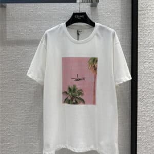 celine resort style pink beach print T-shirt