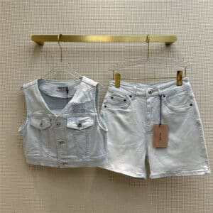 miumiu motorcycle denim vest + shorts set
