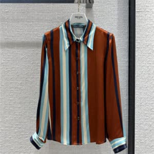 Prada summer fresh colorful striped silk shirt