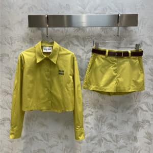 miumiu embroidered logo lapel shirt + belt shorts set