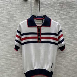 gucci contrast color polo collar knitted short sleeve