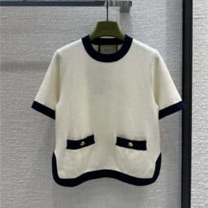 gucci blue and white short-sleeved knitted sweater