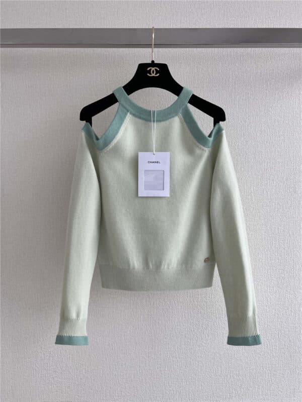 chanel strapless stitching knitted pullover