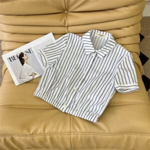 celine striped embroidered logo cropped shirt