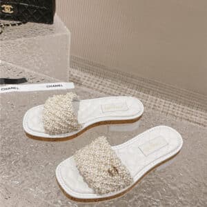 Chanel new hand-stitched bead decoration slippers