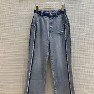 prada washed denim frayed trousers