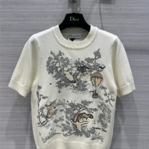 dior embroidery knitted short sleeve sweater