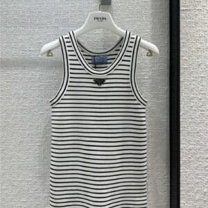 prada classic black and white striped knitted vest