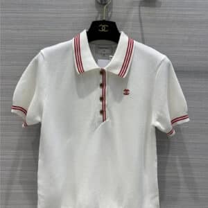 CHANEL red and white line Polo knitted top