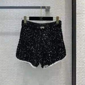 Chanel black and white sequined knitted hot pants