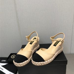 Chanel Mary Jane hollow wedge sandals