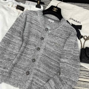 Chanel fringed collar gray cardigan