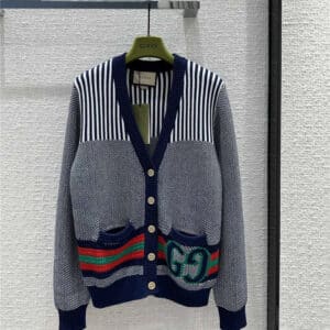 gucci stripe stitching V-neck cardigan jacket