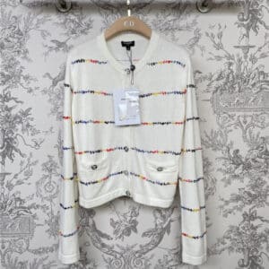 chanel striped long sleeve knitted cardigan