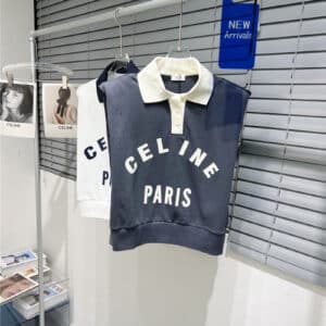 celine polo style small lapel shoulder pad top