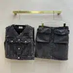 miumiu gray vest + tooling skirt suit