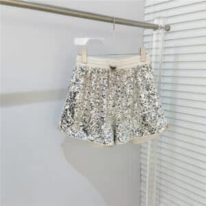 prada heavy industry sparkling sequins elastic high waist shorts