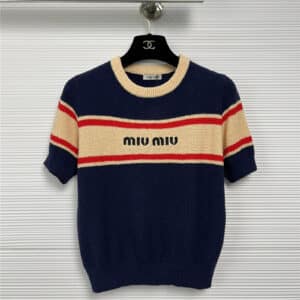 miumiu letter logo embroidery round neck knitted top