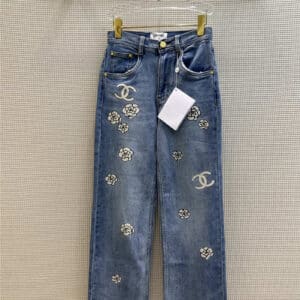 Chanel camellia logo wash high waist jeans