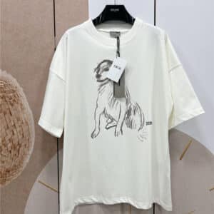 dior new dog sketch print embroidery short sleeves