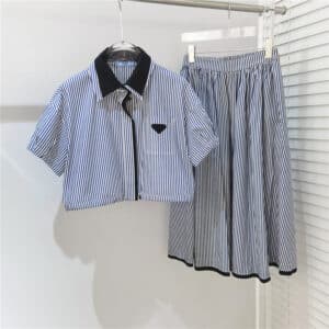 prada summer new striped cotton stitching contrast color suit