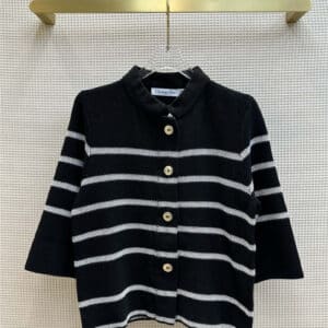 Dior navy style blue and white striped stand collar wool cardigan