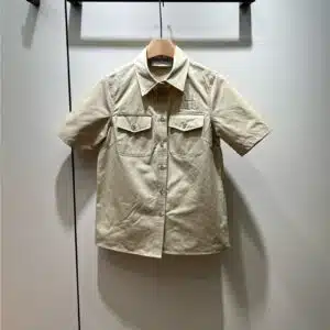 miumiu patch embroidered logo short-sleeved khaki shirt