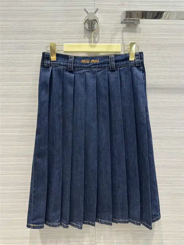miumiu new retro blue primary color denim pleated skirt