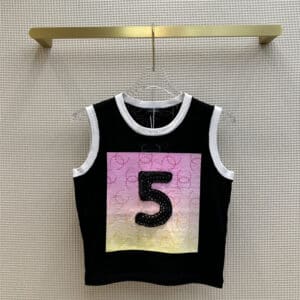Chanel Cropped Loose Number 5 Printed Knit Vest