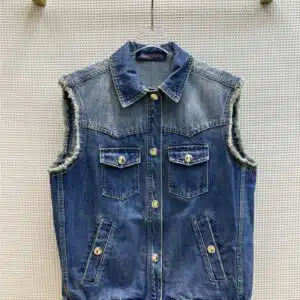 louis vuitton LV vintage raw edge sleeve denim denim vest