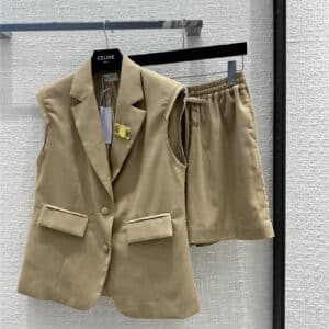 celine cotton linen vest and shorts set
