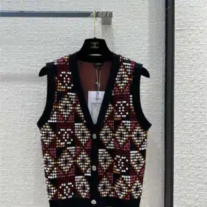 chanel retro geometric pattern intarsia small vest