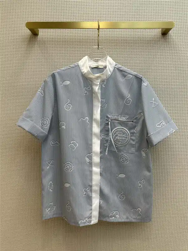 fendi blue striped short sleeve shirt