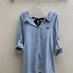 miumiu heavy industry old washed light blue denim shirt