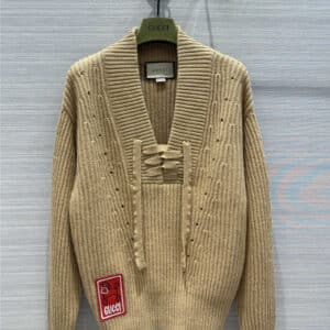 gucci American preppy retro V-neck cashmere sweater