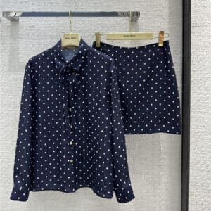 miumiu polka dot printed shirt + straight skirt suit