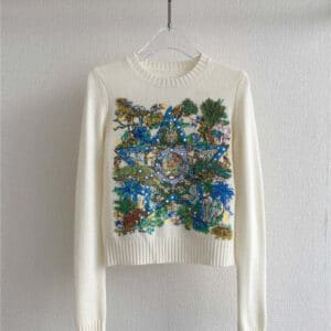 dior five-pointed star flower rattan embroidered sweater