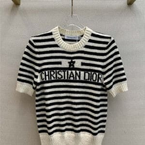 Dior striped knitted short-sleeved small round neck design top